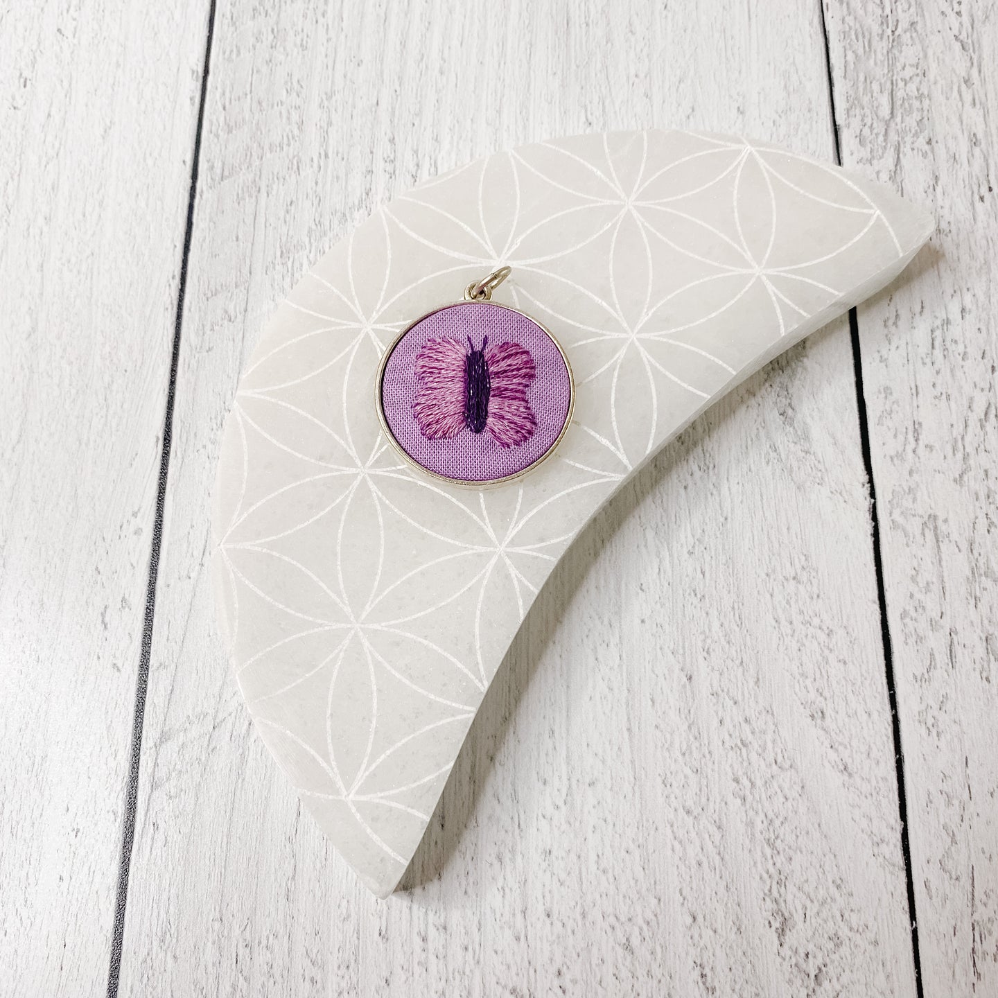 Hand Embroidered Necklace - Butterfly 3