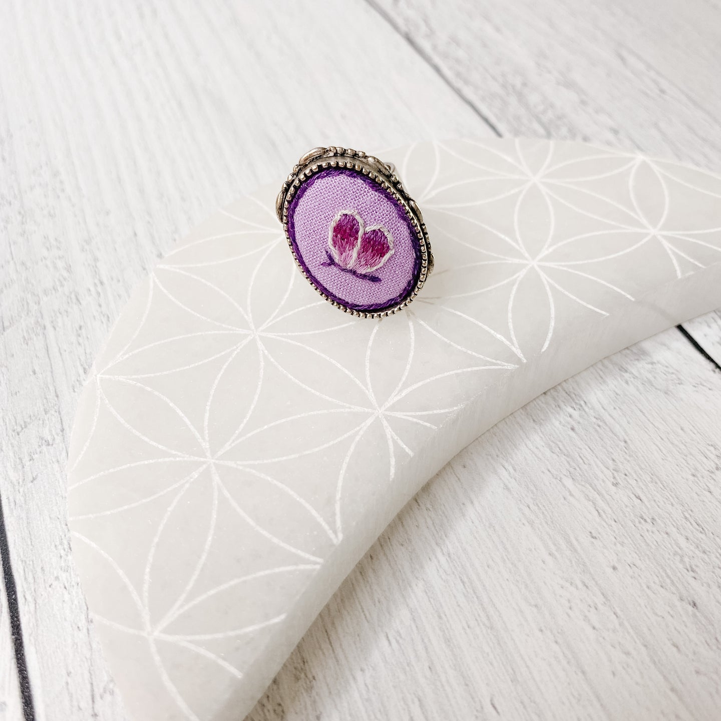 Hand Embroidered Ring - Butterfly 1